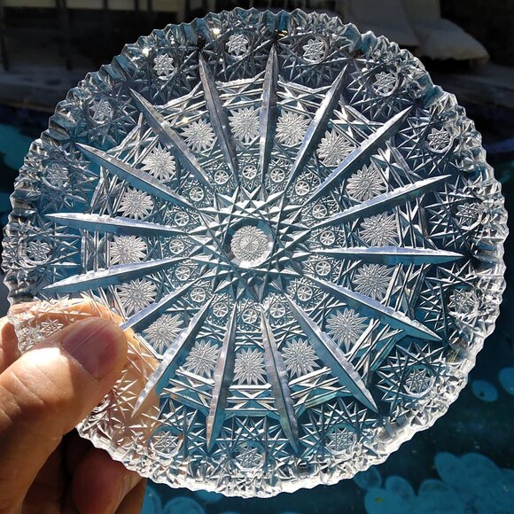 3 Vintage American Brilliant Hand Cut Crystal Lace and Hobstar Trinket Dishes - Picture 7 of 13